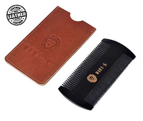 Pure OxHorn Dual-Action Beard Comb with Leather Case - Men’s Grooming Gift