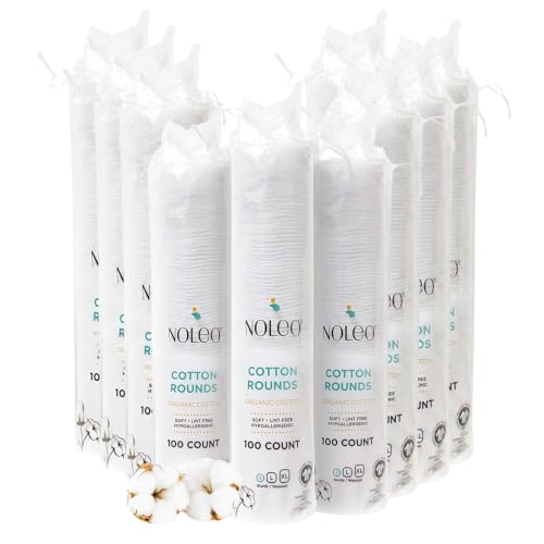 NOLEO Organic Cotton Rounds – 900 Count, 100% Pure GOTS-Certified Organic Cotton, Hypoallergenic, Chlorine-Free