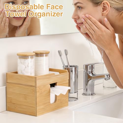 Face Towel Holder with 2 Glass Jars - Skincare Organizer, Bamboo, Modern Design (Variation of THIS listing)