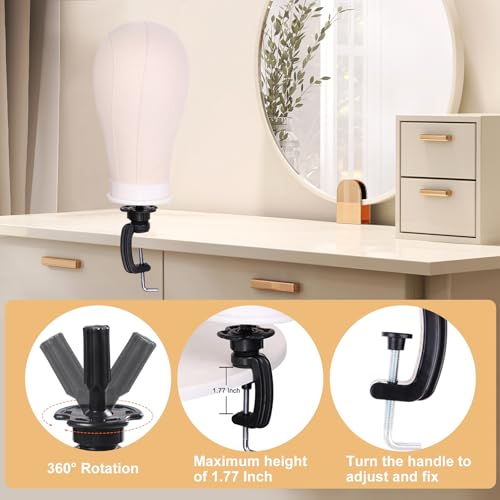White 23-Inch Canvas Wig Head with Tripod Stand for Hairdressing
