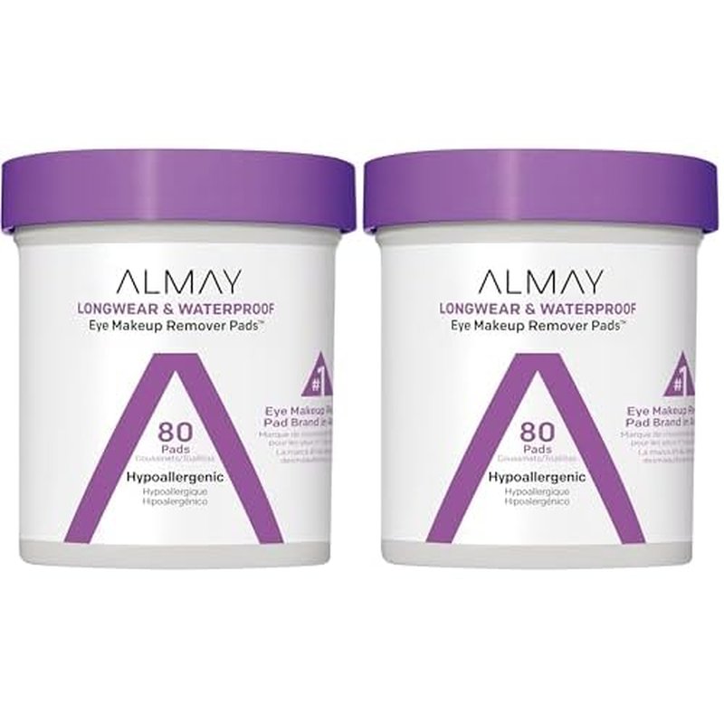 Almay Biodegradable Makeup Remover Pads, Longwear & Waterproof, Hypoallergenic, Fragrance-Free, Dermatologist & Ophthalmologist Tested, 80 Count (Pack of 2)