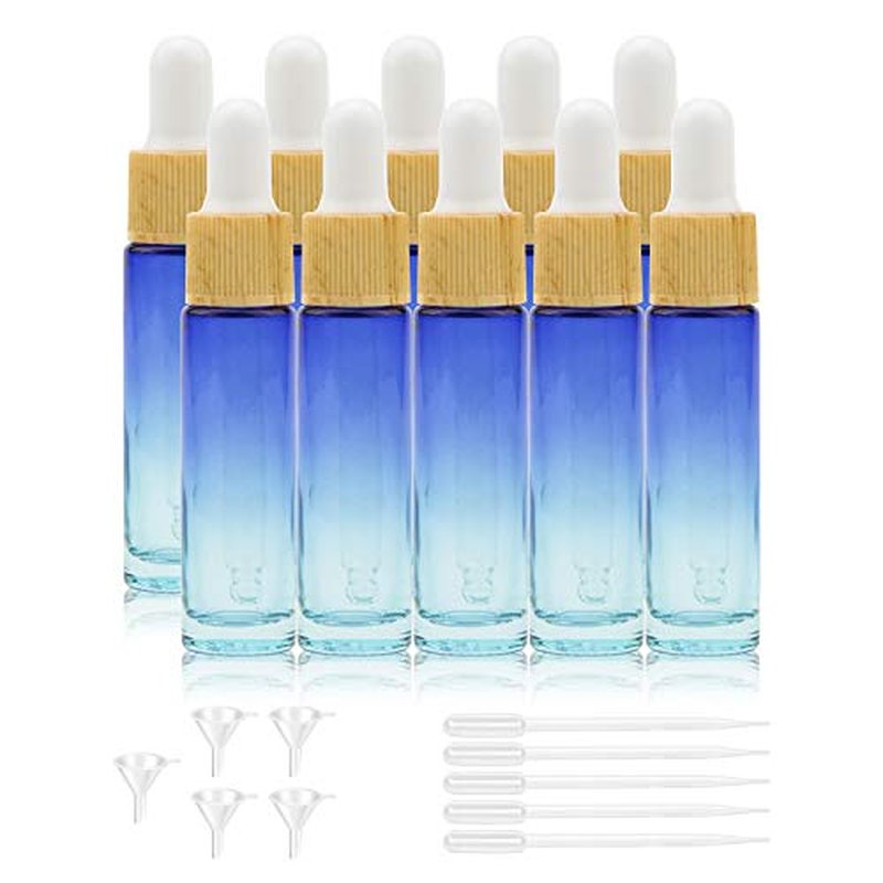 Kesell 10 Pack 10ml Small Glass Dropper Bottle Blue Gradient Color Glass Bottles with Eye Dropper for Travel Mini Sample Containers with 5 Funnels and 5 Plastic Droppers for Essential Oils,Perfume