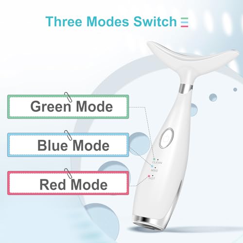 Neck Face Beauty Device, Skin Care Face Massager, 3 in 1 Facial Massage Tool with Heating & Vibration, White