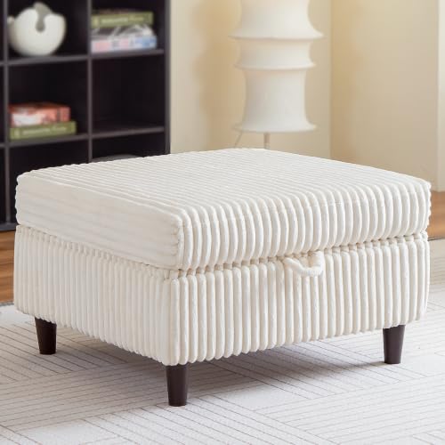 White Storage Ottoman Cube with Lid & Footrest - End of Bed Shoe Stool