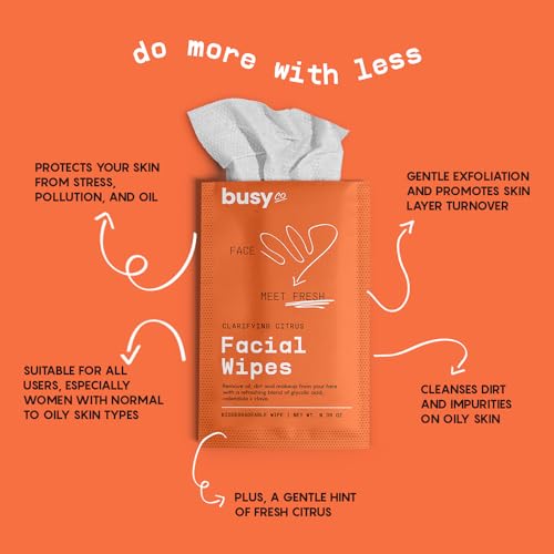 Refresh Face Wipes ? Individual Cleaning Facial Wipe Singles- Moist Towelettes Individually Wrapped ? After Workout & Travel ? Fresh Citrus - AHA/BHA, Clover & Calendula
