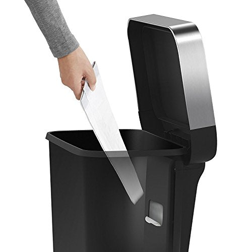 Simplehuman 45L Rectangular Kitchen Trash Can with Lid Shox Black - Step Pedal & Liners