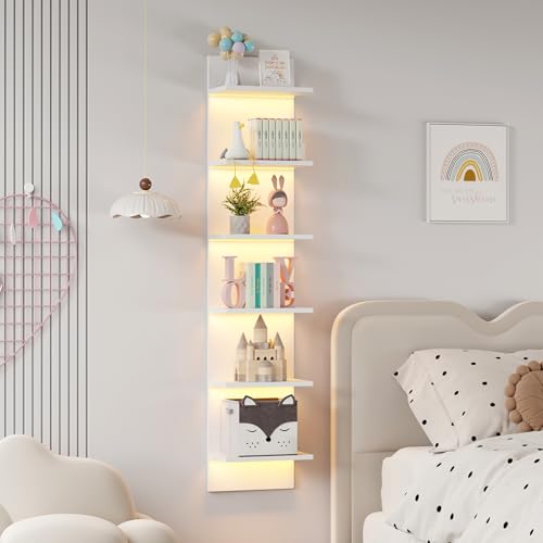 White 6-Tier Wall Shelf with RGB LED Lighting - 57-Inch Floating Storage