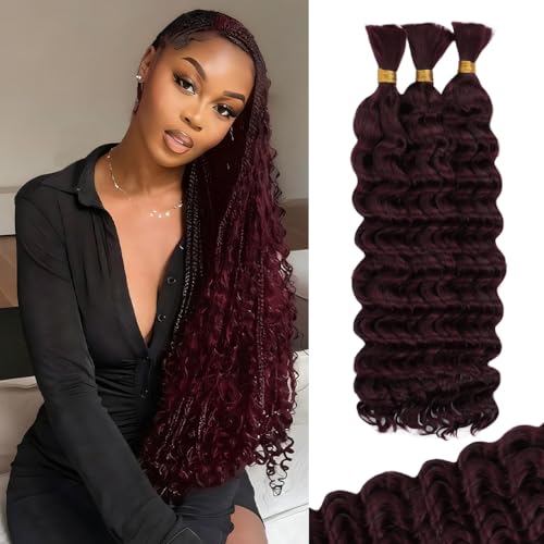 Burgundy Deep Wave Human Hair Braiding Bundles - 10 Inch, No Weft, 3 Pack
