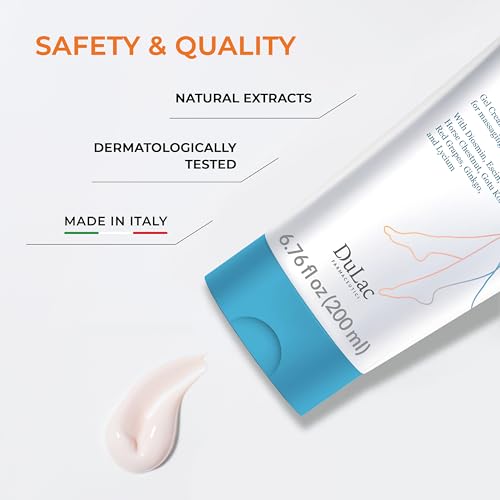 Dulac, Dinaven Legs Gel Cream, Cooling & Refreshing, with Diosmin & Menthol, Horse Chestnut Extract, Butcher's Broom & Red Vine, Fast-Absorbing, Non-Greasy, Daily Leg Care, 6.76 fl oz, Made in Italy