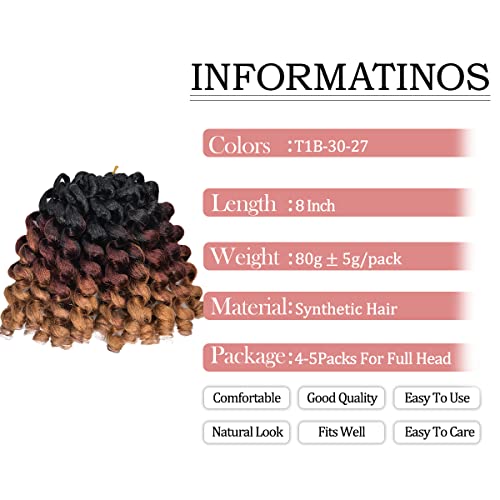 Luoyudu 8 Inch Wand Curl Crochet Hair T1B/27/30 - 5 Pack Jamaican Bounce Extensions