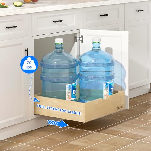Natural Birch Wood Pull Out Drawer for Kitchen Cabinets 20''W x 21''D - Heavy-Duty Space-Saving Organizer