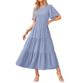 KIRUNDO Summer Dresses for Women 2026 Spring Casual Flutter Short Sleeve Wedding Guest Smocked Flowy Tiered Aline Midi Dress