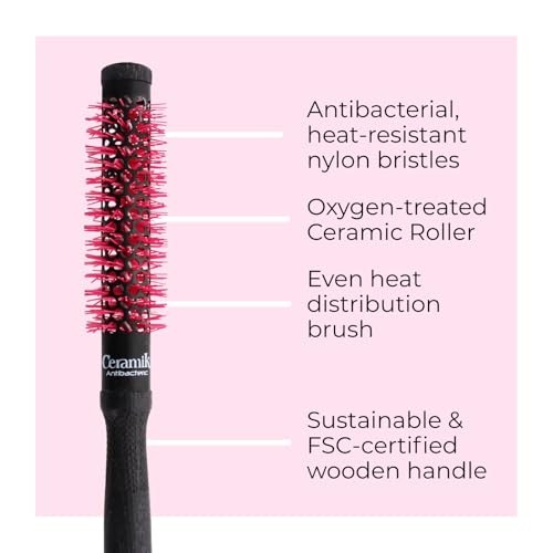 Ceramik Oxy Professional Short Hair Round Brush 0.71 Inch - Oxygen-Treated Ceramic Barrel - Wooden Handle - Style Precision