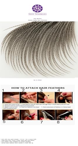 Sexy Sparkles Grizzly Feather Hair Extension Kit 7-13 Inches Natural Rooster Feathers