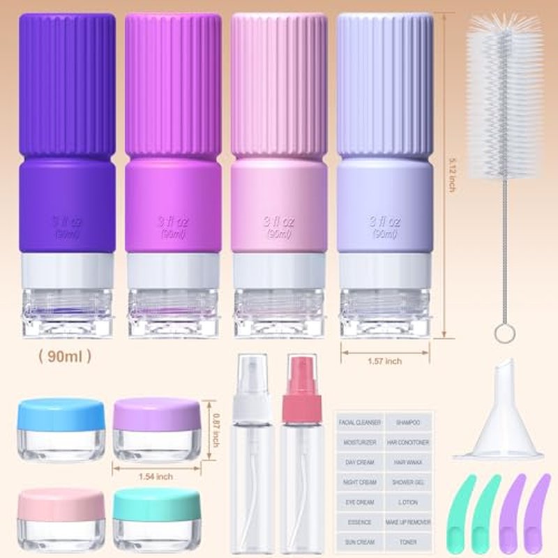 36-Pack TSA Approved Travel Bottles for Toiletries, Silicone Containers, Leak Proof Refillable Liquids Shampoo and Conditioner Essentials