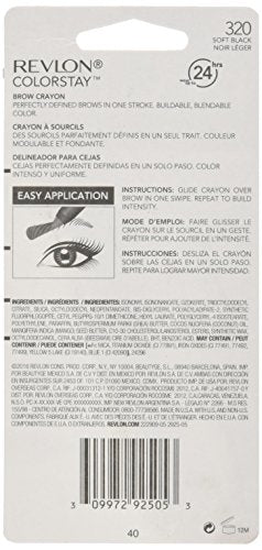 Revlon ColorStay Brow Crayon Soft Black - Longwear Eyebrow Pencil with Buildable Color