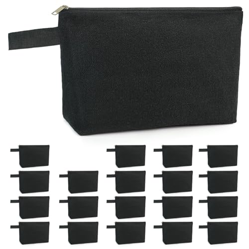 Koolmox 20 Pack Large Canvas Pouches 12oz - Black L 12.2x7.4x2.7'' Flat Bottom DIY Cosmetic Bags