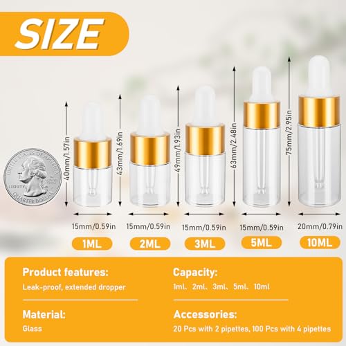 COTOM 100 Pack 10ml Mini Dropper Bottles for Essential Oils & Nail Care