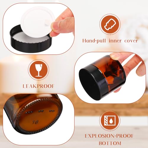 Layhit 60pcs 2 oz Glass Jars with Lids Bulk, Small Jars Containers Travel Storage Jar with Inner Liners Labels for Candle Scrubs, Lotions, Cream, Lip Balm (Amber,Black Lids)