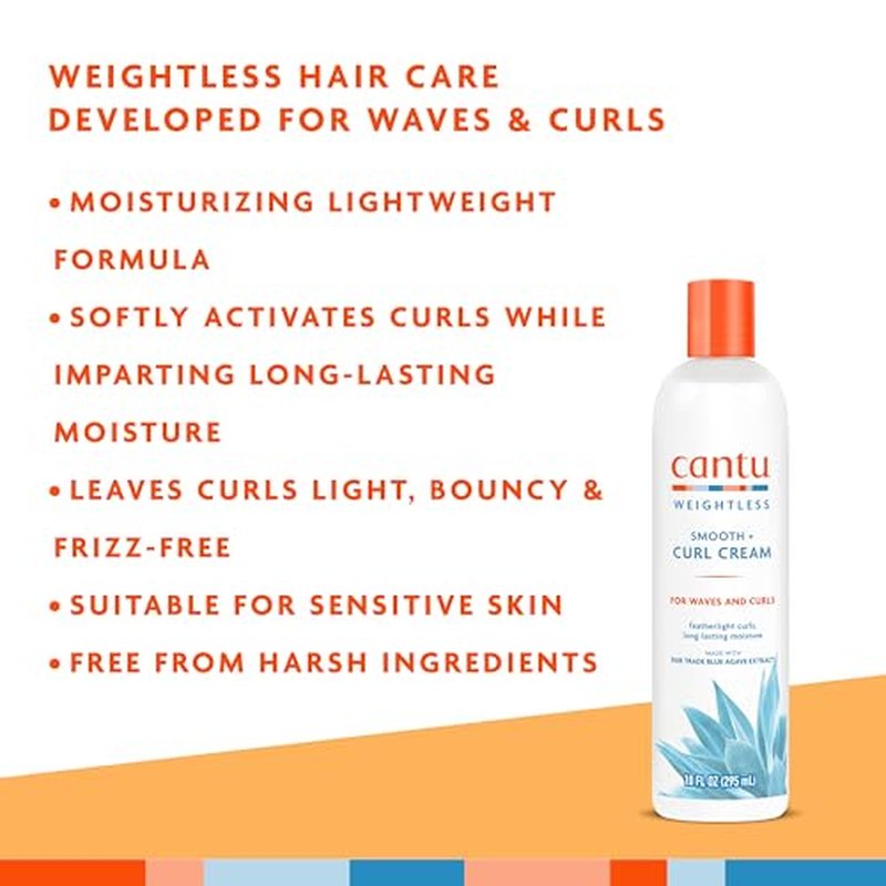 Cantu Weightless Smooth + Curl Cream,10 fl oz,(Pack of 2)