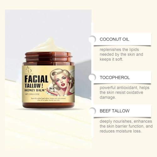 Natural Facial Balm with Beef Tallow, Honey & Coconut Oil - Anti-Aging Moisturizer