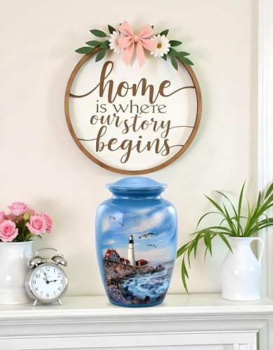 Full Size Ocean Blue Lighthouse Cremation Urn for Adults - Holds Up to 210 Lbs