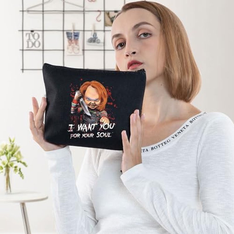 BWWKTOP Evil Doll Cosmetic Makeup Bag Murderous Toy Gifts I Want You For My Soul Zipper Travel Bags Killer Doll Merch (for My Soul)