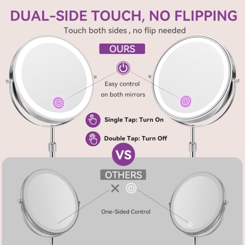 Auxmir 9-Inch Lighted Makeup Mirror with 30X Magnification, Rechargeable Chrome