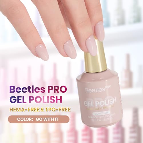 Beetles Pro Nude Gel Polish - Go With It, HEMA FREE & TPO FREE, 15ml Milky Nude Color Gel Polish, Professional Nail Tech Formula, High Pigment Soak Off UV LED Long Lasting for Salon & Home Use