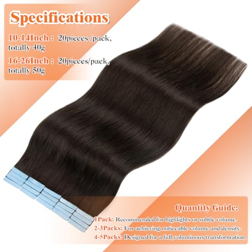 Tape in Hair Extensions Human Hair 18 Inch Natural Black Off Black 50g 20 pcs