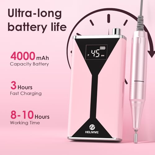 Pink Professional Electric Nail Drill 45000RPM Cordless Nail File for Manicure