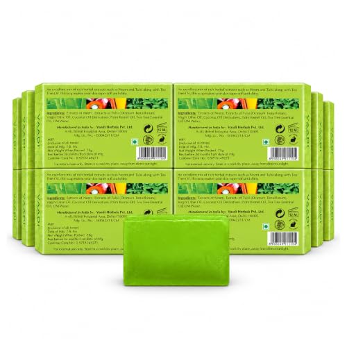 Neem Tulsi Soap - Handmade Cleansing Bar with Tea Tree Oil, Pack of 12