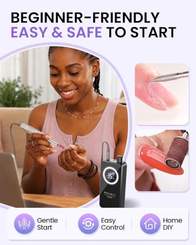 Cordless Nail Drill for Beginners - Safe & Easy E-File Black