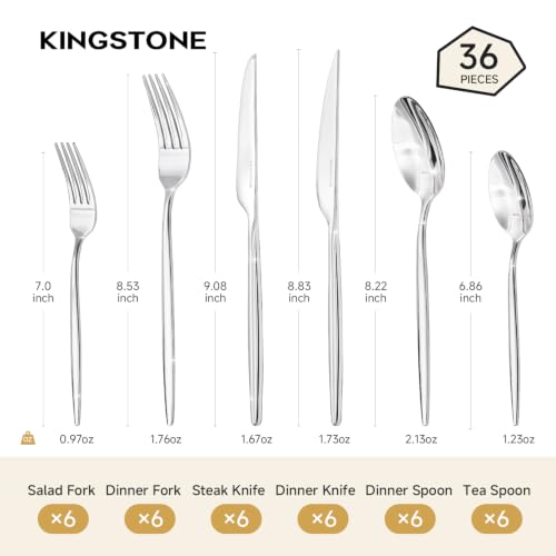 36-Piece Silverware Set for 6 - Steak Knives & Flatware in Silver Variation