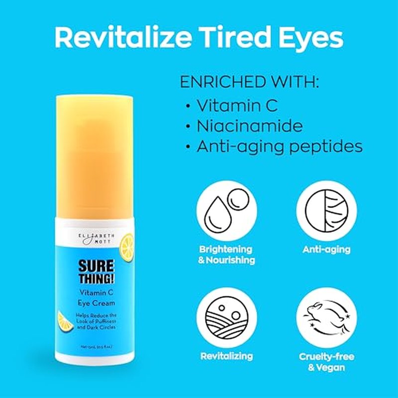 Elizabeth Mott Sure Thing Vitamin C Eye Cream ? Hydrating & Brightening Eye Treatment for Dark Circles and Puffiness ? Vegan, Fragrance-Free, Cruelty-Free Skincare ? 15ml (0.5oz)