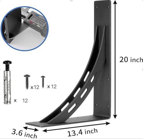 20 Inch Heavy Duty Shelf Brackets Set of 2 - Supports Up to 1100 Lbs, Matte Black Alloy Mantel & Countertop Supports - 20 x 13.5 Inch Variation