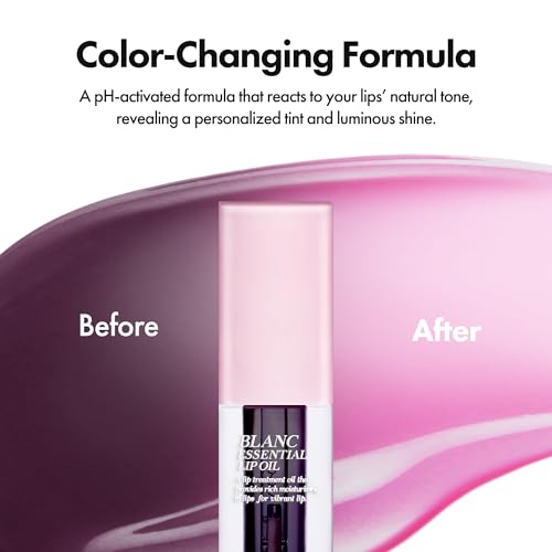 Blanc Essential Lip Oil - 50HR Moisturizing, Hydrating & Color Changing Korean Tinted Lip Oil Gloss Makeup with 6 Plant Extracts - Lightweight, Non-Sticky Finish 0.15 fl oz (#05 Blackberry)
