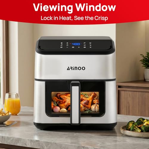 8 Qt Air Fryer with Viewing Window, 8 Presets & Recipe Book