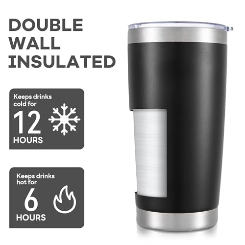 Black 20 oz Stainless Steel Insulated Tumbler with Lid - Leakproof Travel Mug