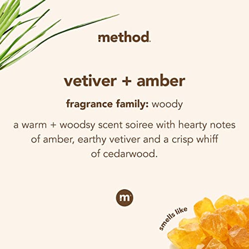 Method Gel Hand Soap Refill, Vetiver + Amber, Biodegradable Formula, 34 Fl Oz (Pack of 2)