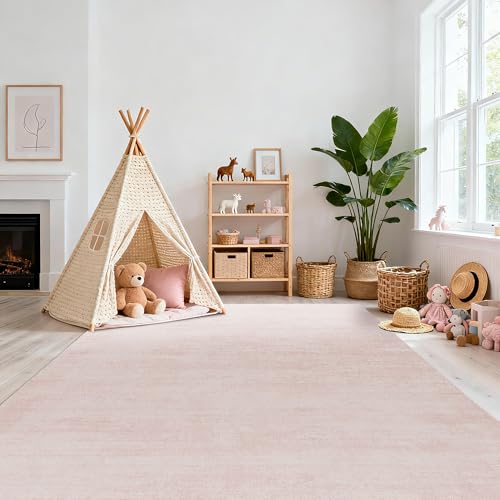 Pink 5x7 Nursery Rug - Abstract Washable Area Rug for Modern Home