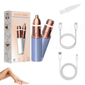 Eyebrow & Facial Trimmer: 2 in1 Rechargeable Facial Hair Removal & Eyebrow Shaver - Body Razor with Built-in LED Light (Blue)