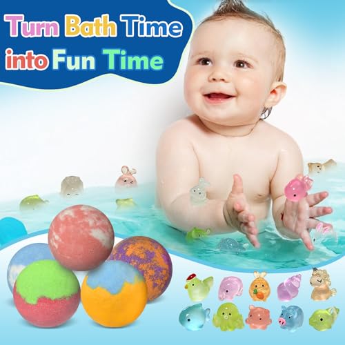 Kids Bath Bombs with Surprise Glow Toys - 30 Pack Safe Bubble Fizzies