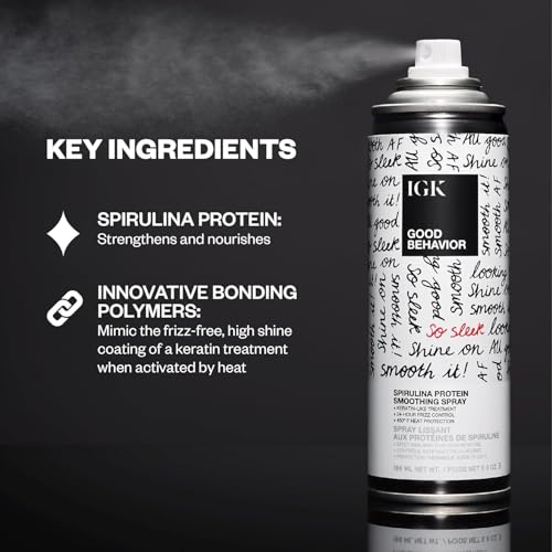 IGK GOOD BEHAVIOR Spirulina Protein Smoothing Spray | Keratin Like Treatment + Frizz Control + Heat Protectant | Vegan + Cruelty Free | 5.6 Oz (Pack of 2)