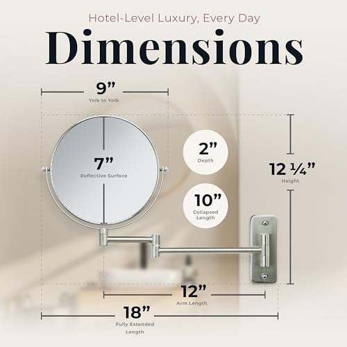 Zadro 7" Wall Mounted Wardrobe, Vanity Makeup Mirror with Magnification & Extending Arm (Large | 12.25" x 12" | 8X/1X, Oil-Rubbed Bronze)