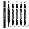 Double Side Liquid Winged Eyeliner Stamp,Smudge Proof Waterproof Eyeliner Pen Set,Long-Lasting Eye Liner Face Makeup,Star Flowers Hearts Triangle Black Eyeliner Stamp Pencil£¨5PCS£© A