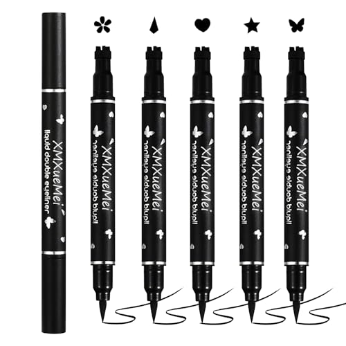 Double Side Liquid Winged Eyeliner Stamp,Smudge Proof Waterproof Eyeliner Pen Set,Long-Lasting Eye Liner Face Makeup,Star Flowers Hearts Triangle Black Eyeliner Stamp Pencil£¨5PCS£© A