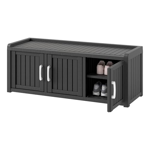 3-Door Waterproof Shoe Storage Cabinet with Adjustable Shelves - Black