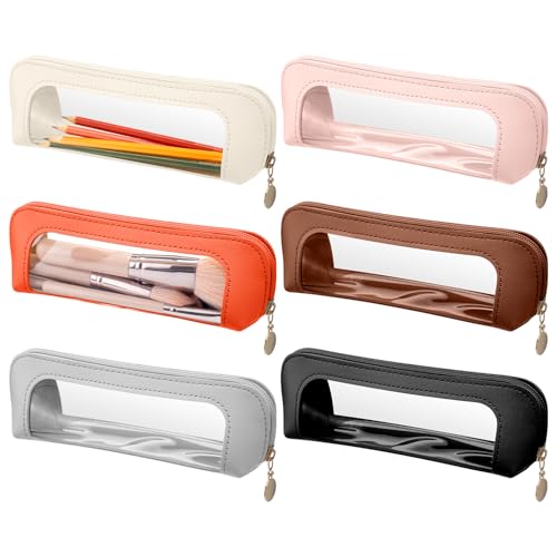 Sadnyy 6 Pcs Portable Makeup Brush Bag Small Makeup Brush Case Valentine's Day Gifts PU Leather Small Clear Pouch Travel Cosmetic Bag Waterproof Pouch for Women Bridesmaids Wedding Anniversary