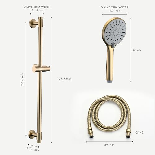 Adjustable 30-Inch Shower Slide Bar Set with 5-Function Handheld Shower Head - Brushed Gold, Drill Mounted